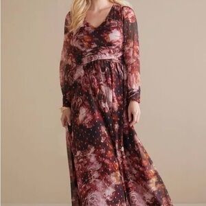 Soft Surroundings Rina Silk Romantic Floral Maxi Dress